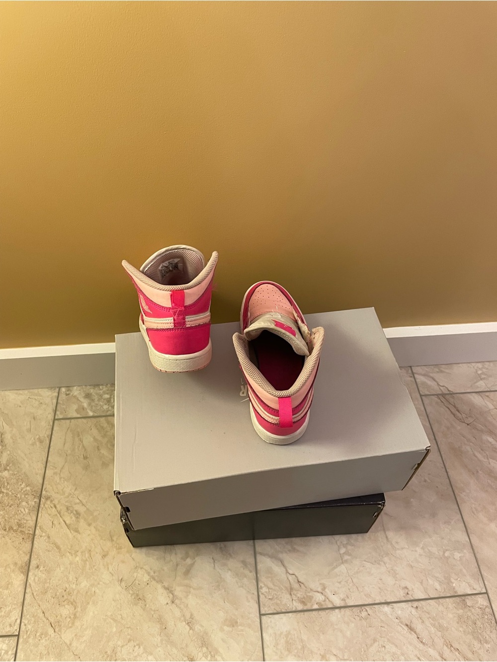 Kids Hot Pink & White High-Top Jordan Sneakers. Youth - Picture 4 of 4
